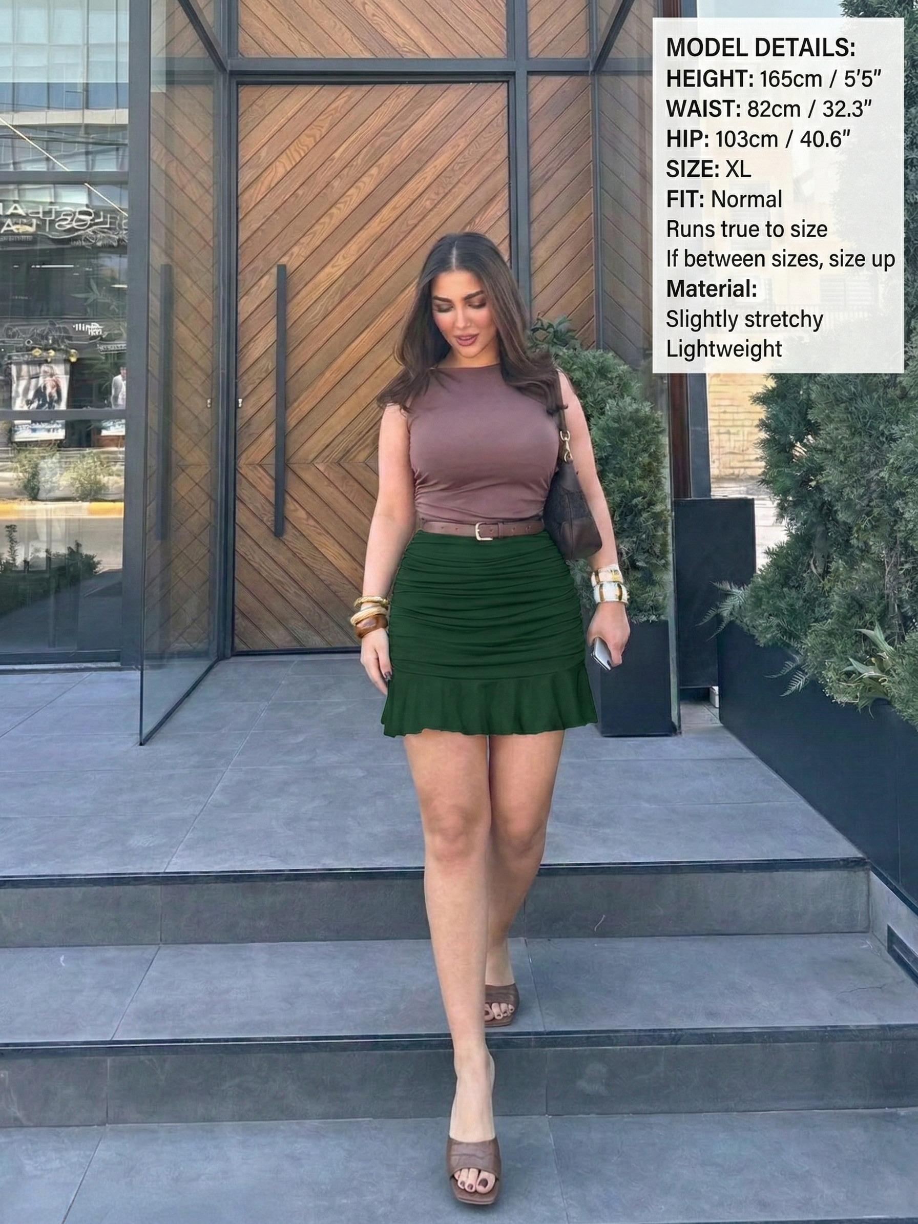 Women's High Waisted Ruched Mini Skirt Ruffle Hem Bodycon Stretchy Skirts  2026 Trendy Lightweight Summer Apparel