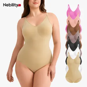 【LIVE】Nebility Women's V-Neck Shapewear Set - Seamless Bodysuit & Camisole, Hip Lift & Tummy Control, Basic Comfort Style High Waisted Shapers Spaghetti Strap