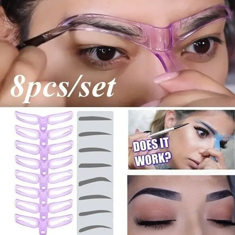 8 in 1 Reusable Eyebrow Stencil Makeup Eyebrow Stamp Template Eyebrow Shape Set Eyebrow Makeup Tools Eyebrow Styling Kit Eyebrow Shaping Kit Reusable Eye Stencils Cosmetics Makeup Tool