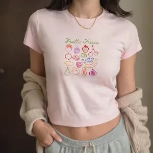 Fruit Vegan Strawberry Cherry Pomegranate Baby Tee Cute Retro Y2k Aesthetic Crop Top Summer Vegan Graphic Shirt Women Trendy Tee