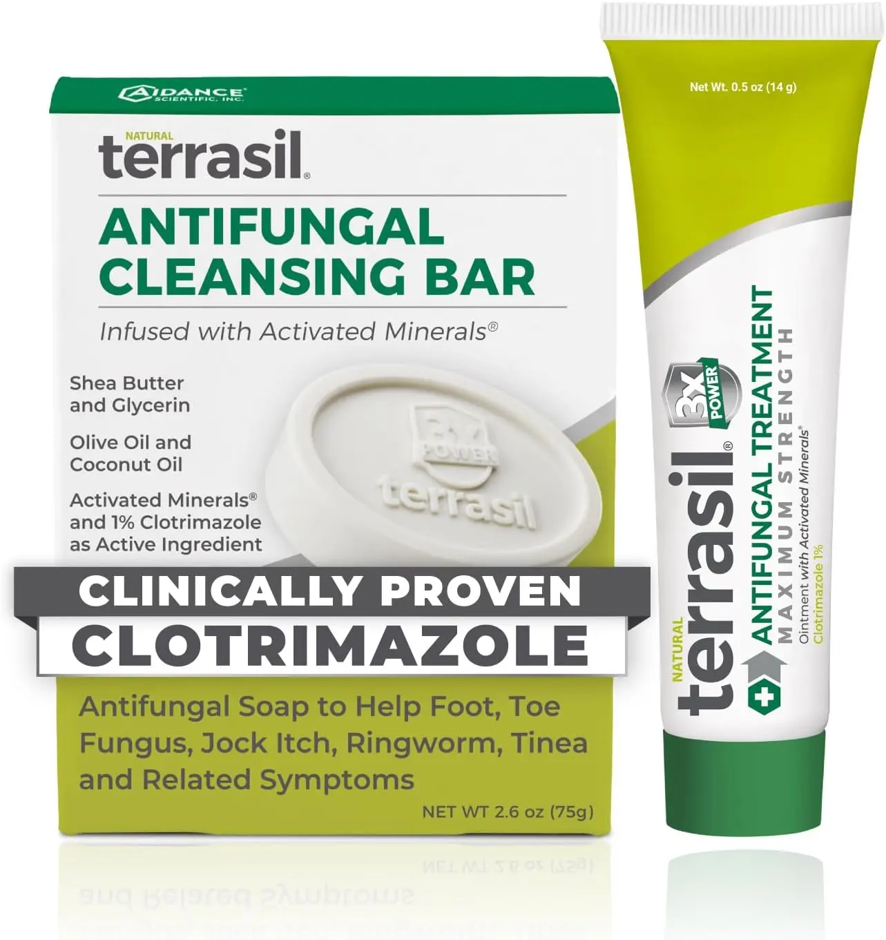 Terrasil Antifungal Treatment (2-Product Kit 14g Tube + 75g Soap bar) Antifungal Cream with Clotrimazole and Natural Ingredients, Relief for Ringworm, Jock Itch, Athletes Foot, Fungal Yeast Infection