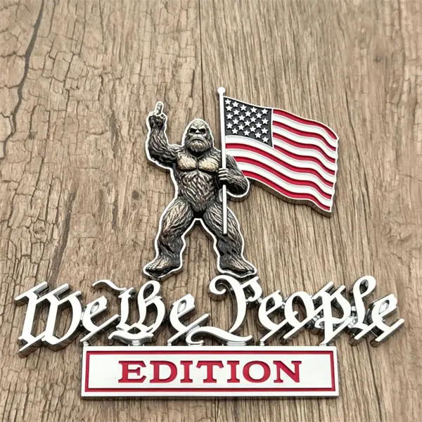 Bigfoot We The People Edition Metal Car Emblem, American Flag Sasquatch 3D Auto Badge, Patriotic Truck SUV Exterior Decal Sticker Gift