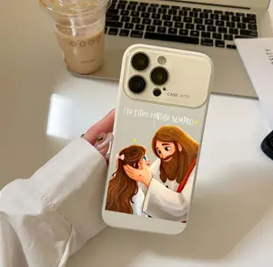Jesus With Girl Faith Pattern Phone Case for iPhone 17 Pro Max 16 15 Plus Air 14 13 12 11 Liquid-like Effect Phone Case with Large Window