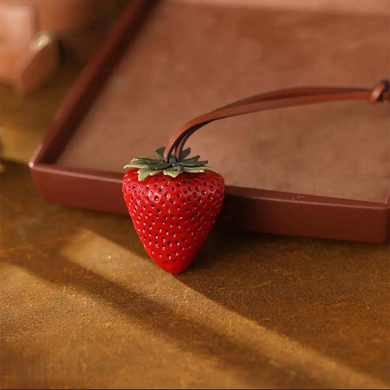 Handmade Resin Strawberry Bag Charm with High-Quality Leather Strap - Personalized, Versatile Decorative Keychain Hanging Decor for Daily Use, Holiday Gifts