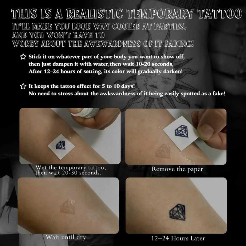 Fresh,Simple Tattoo , 8 Sheets Medium Semi Permanent Tattoo, Temporary Tattoos, Last 1-2 Weeks, Waterproof, Realistic Look, No Adhesive, No Reflection sticker