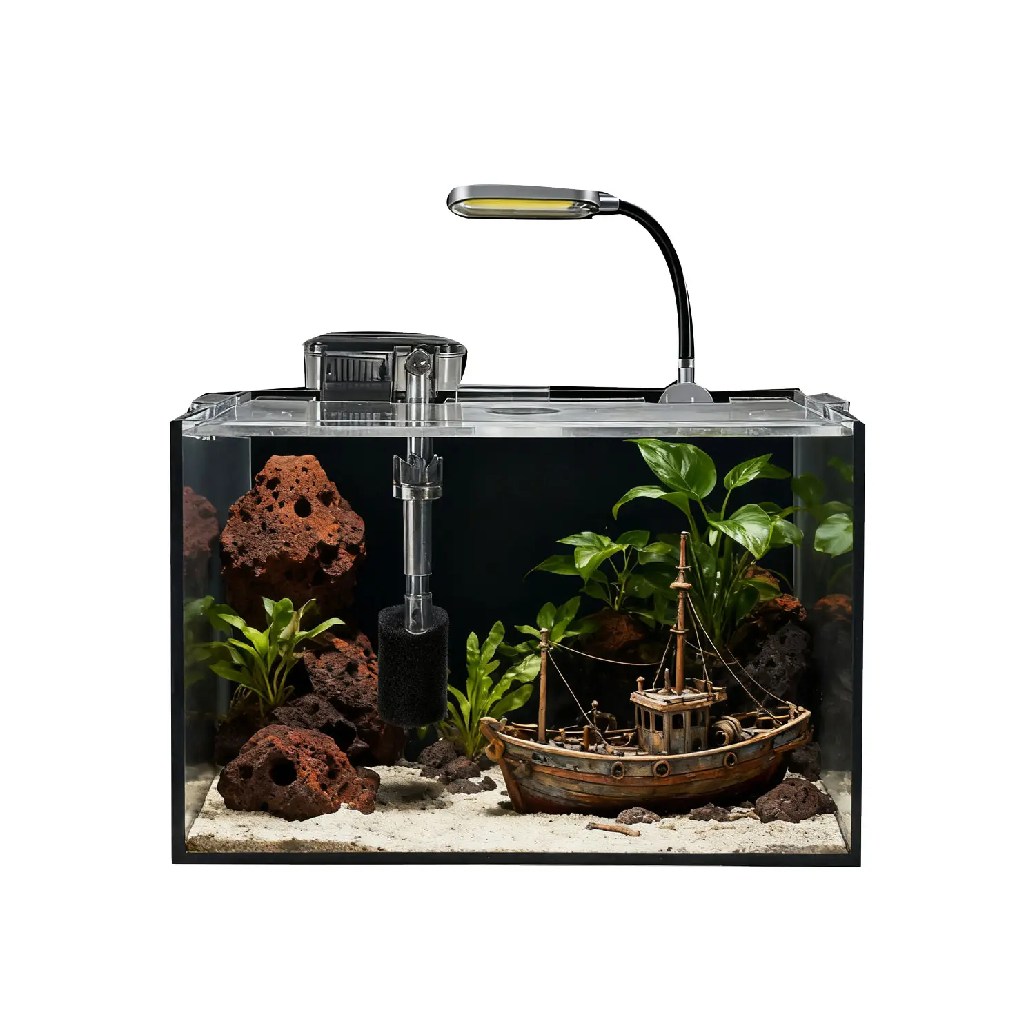 Craftsboys 2.8 GAL Nano Fish Tank with Filter LED Light Aquascape Starter Aquarium Set 30x18x20cm 10L Super Clear Glass Beginner Friendly Complete Kit