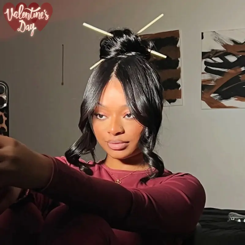 Frodio 100% Human Hair Straight Ponytail with Swoop Bangs #summervibes