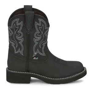 Justin Boots Womens Kay Embroidered Round Toe  Casual Boots Mid Calf Low Heel 1-2" - Black