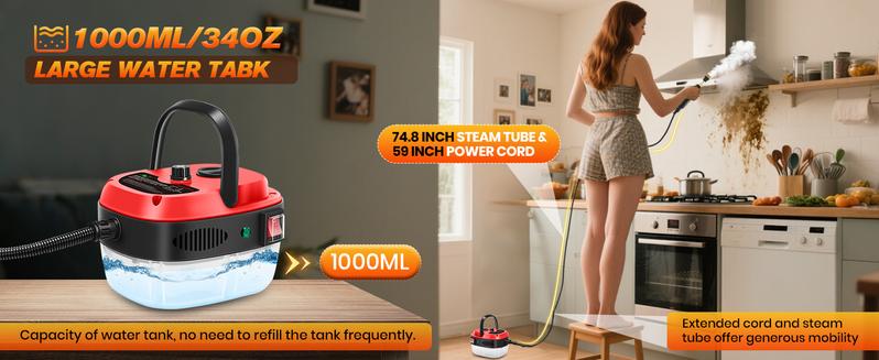 [ Valentine's Day gifts ] Portable Handheld Steam Cleaner, High Temperature Pressurized Steam Cleaning Machine with Brush Heads for Kitchen Furniture Bathroom Car, 110V