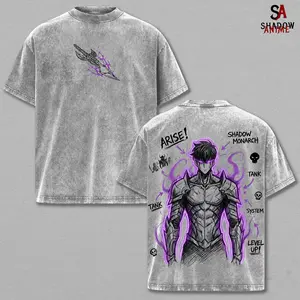 Sung Jin-Woo Tee Washed – Solo Leveling Washed Anime Manga T-Shirt, Minimal Washed Shadow Monarch Graphic Tee, Unisex Oversized Streetwear Shirt, Dungeon Hunter Anime Aesthetic Tee, Gift for Solo Leveling Fans