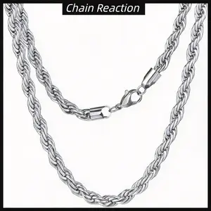 925 Sterling Silver plated 4MM Rope Chain Necklace for Men Women Twist Rope Chain Solid Jewelry 19.68/23.62 Inches Hip Hop Rock Chain