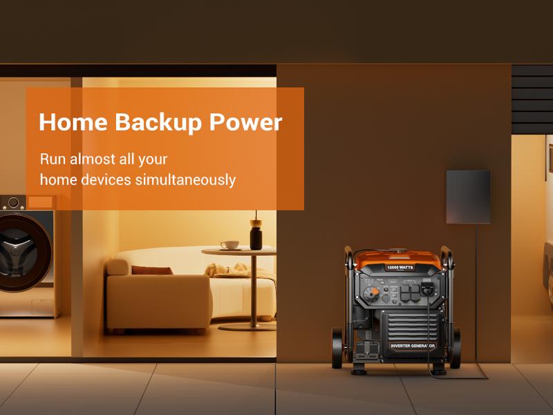 Efurden 12000-Watt Inverter Generator, Portable Generator Gas Powered with Electric Start for Home Backup, RV Ready