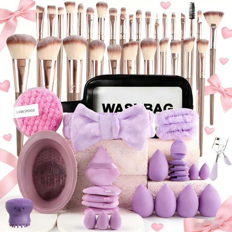 58Pcs Purple Makeup Brushes Set Professional Makeup Kit Multi-functional Makeup Tool Set with Case Facial Makeup Accessories, Foundation Makeup Brush Kit Eye and Face Make up Brushes & Tools