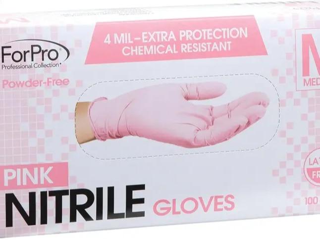 Disposable Nitrile Gloves, Chemical Resistant, Powder-Free, Latex-Free, Food Safe, 4 Mil Thick, Pink Medium Size, Pack of 100