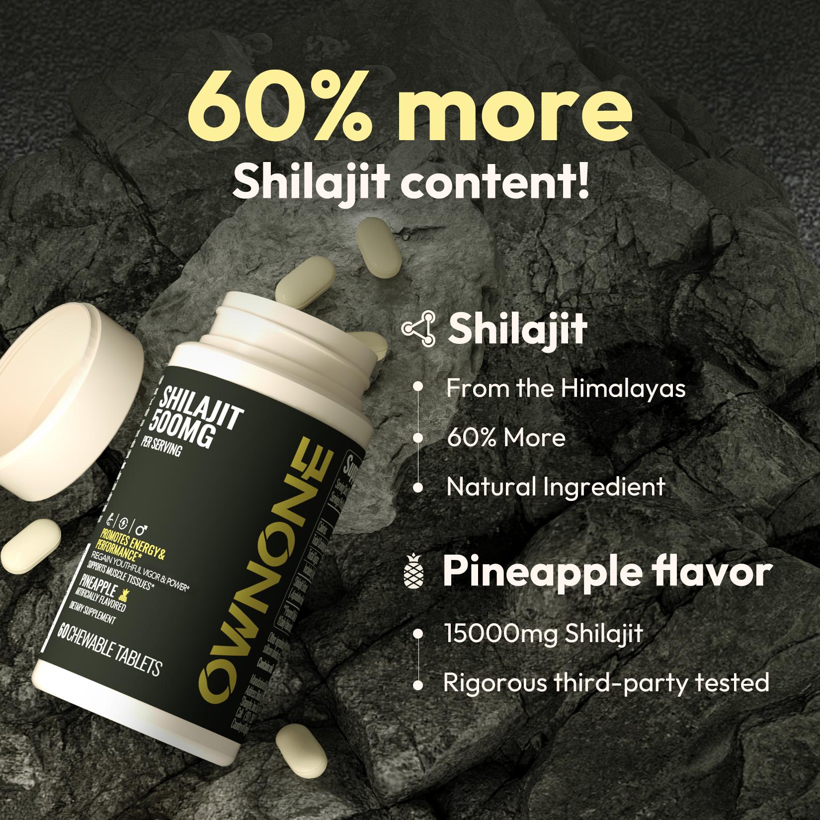 OWNONE SHILAJIT Chewable Tablets | 15000MG High Content | For Muscle,Energy,Strength | Athletic Performance Support | Pineapple Flavor | 60 Tablets OWNONE SHILAJIT Chewable Tablets | 15000MG High Content | For Muscle,Energy,Strength | Athletic Performance Support | Pineapple Flavor | 60 Tablets