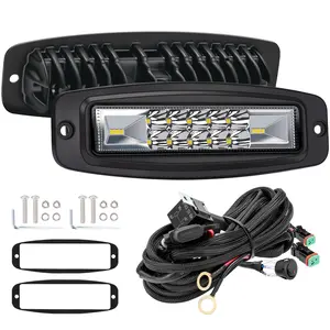 YCHOW-TECH Flush Mount LED Pods 2PCS 7 Inch 120W LED Work Light with Wiring Harness Kit Flood Spot Beam Combo Backup Driving Lights Fog Lamp Reverse Grill Mount Lighting for Offroad 4x4 Truck SUV