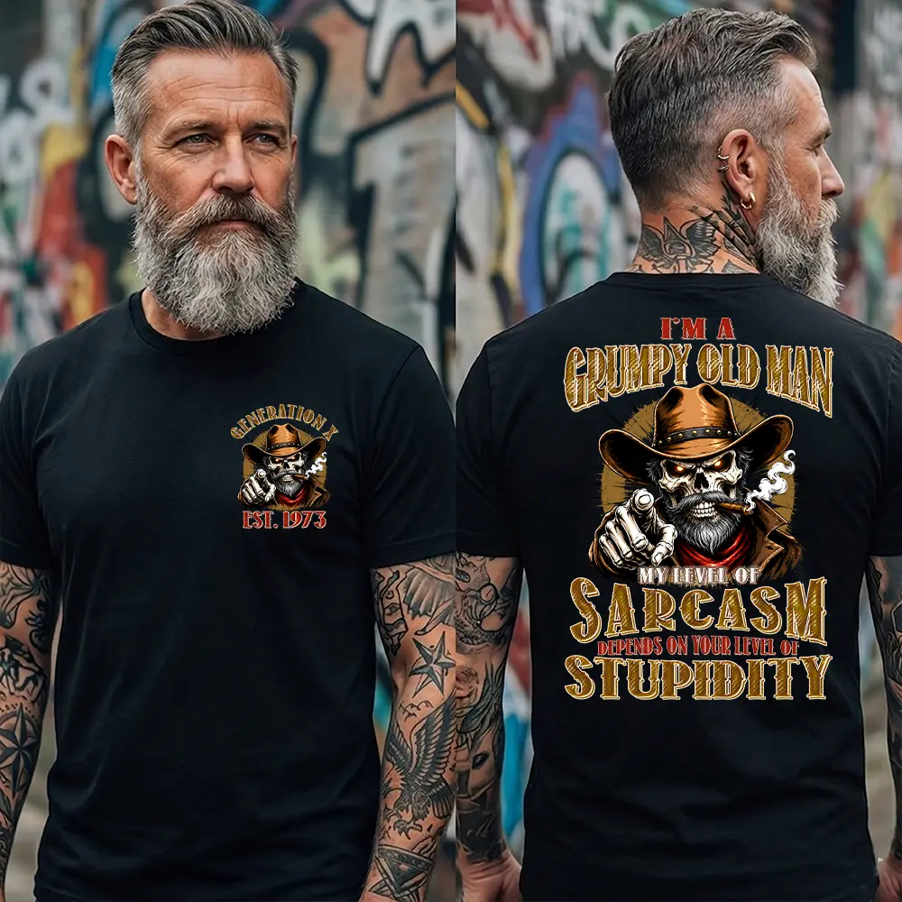 Personalization Year Gen X T Shirt,Funny Grumpy Old Man Sarcasm Shirt | Vintage Cowboy Skull Graphic Tee , Generation X T-shirt For Women For Men