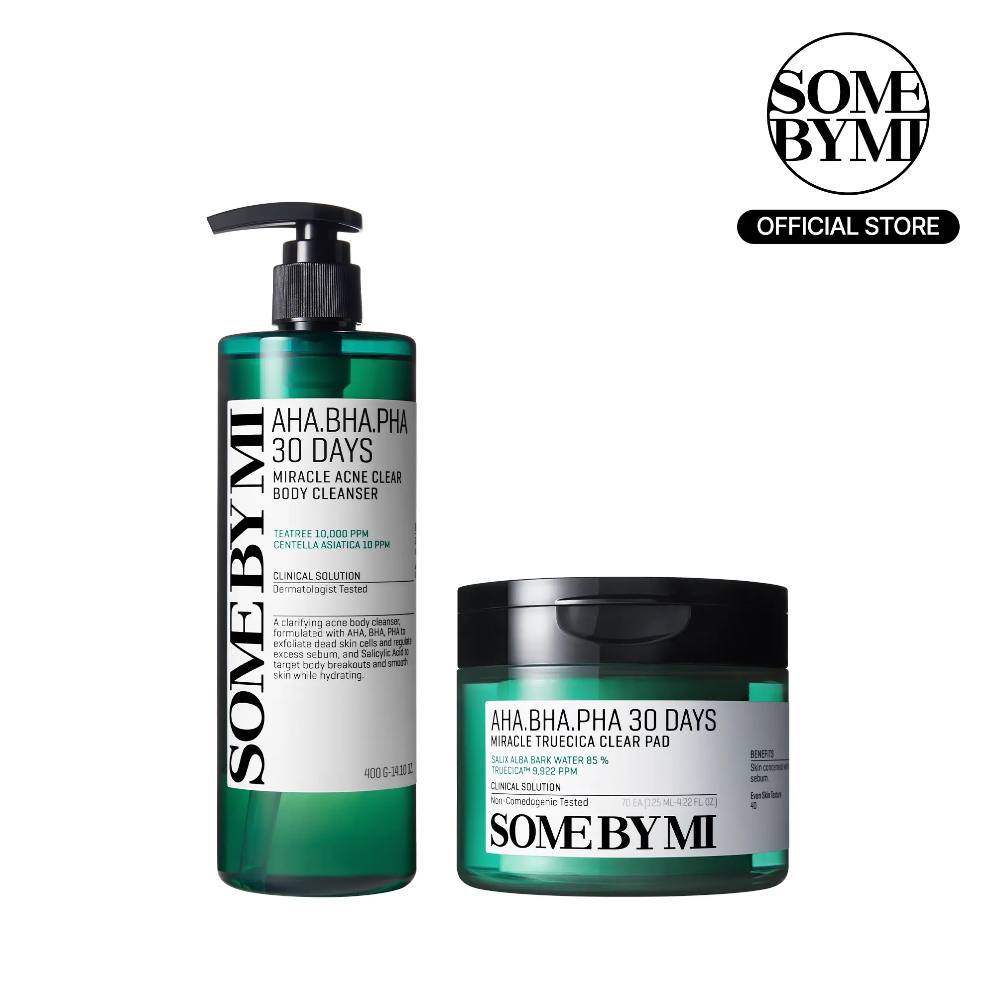 Korean Exfoliating Body Care Duo - Korean Skincare - AHA BHA PHA Body Wash - Salicylic Acid Pad Kit for Dark Armpit Whitening, Body Exfoliation Care
