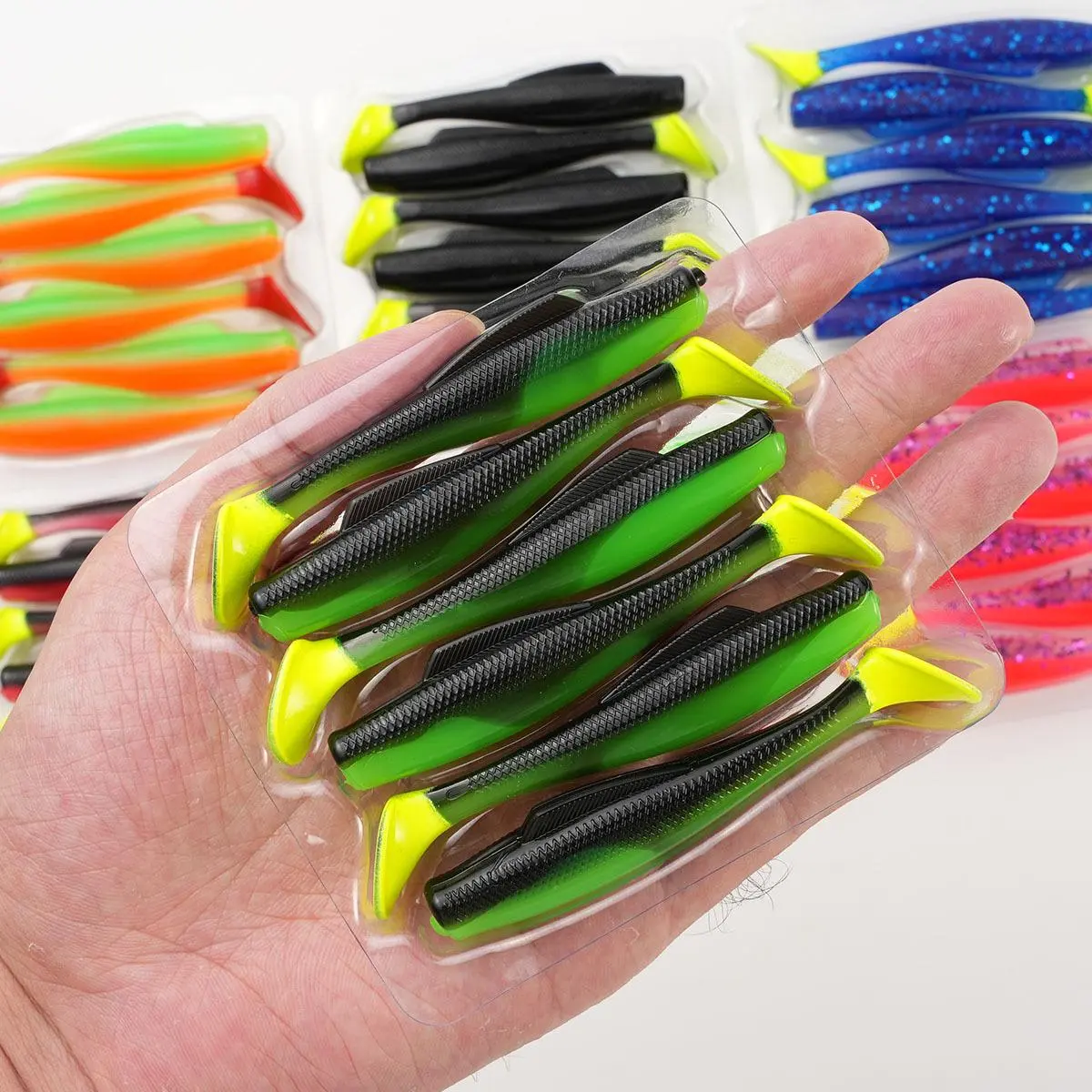 6-pcs Synthetic TPE Soft Plastic Swimbaits, Lifelike Paddle Shape Lures for Bass Fishing, Freshwater/Salt Anglers, 8cm 4.8g Fishing Gear Supplies, Saltwater, Fishing Equipment