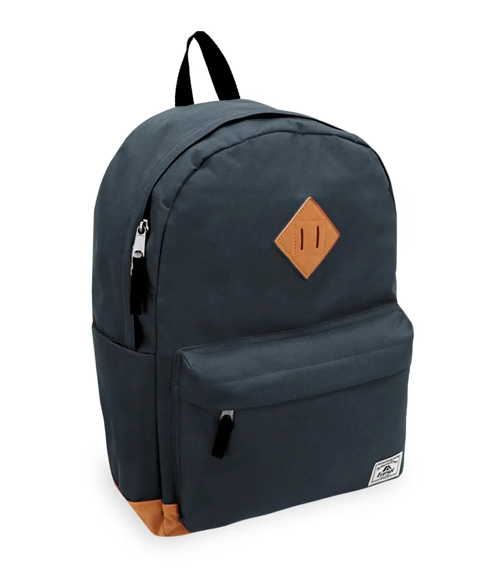Everest Unisex Vintage Polyester and Suede Laptop Backpack with USB Port and Mesh Pockets, Fits 16-Inch Computer, Navy