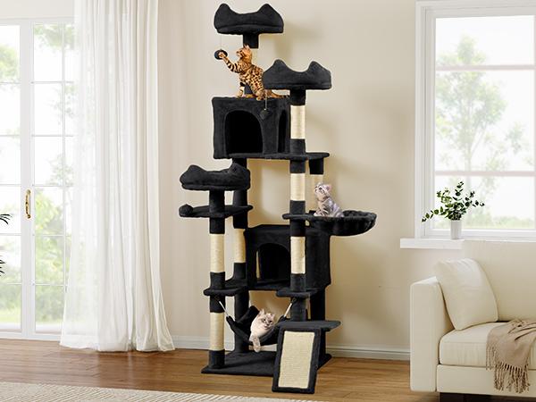 YITAHOME Tall Cat Tree Tower for Indoor Cats, 75in Multi-Level Cat Climbing Tower with Cat Condos, Top Perches, Hammock, Sisal Scratching Posts and Board, Kittens Play Activity Center