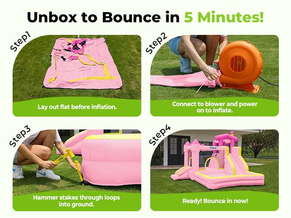 Outfunny Inflatable Bounce House Large Bouncy Castle for Kids with Slide Outdoor & Indoor 450W Blower 6 in 1 Interactive Play Zones Safety First Year Round Fun Gift