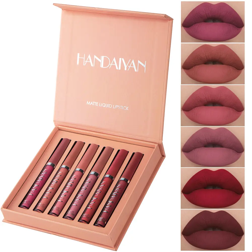 6-piece/box long-lasting matte lip gloss set, waterproof lip gloss, moisturizing matte lipstick, suitable for all occasions. A perfect gift for girls, including Christmas and Valentine's Day presents.