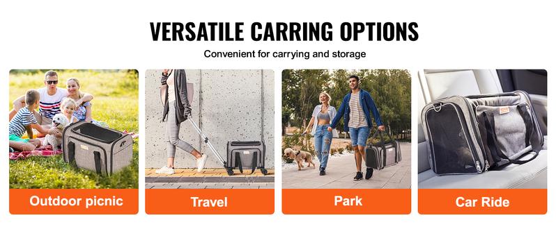 VEVOR Cat Carrier with Wheels, TikTokShopBlackFriday, Airline Approved Rolling Pet Carrier with Telescopic Handle and Shoulder Strap, Dog Carrier with Wheels for Pets, with 1 Folding Bowl