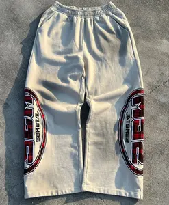 Vintage Jogger High Quality French Terry Oversized Men's Stacked Jogging Sweatpants Custom Embroidery 100% Cotton Wide Leg Baggy Sweatpants