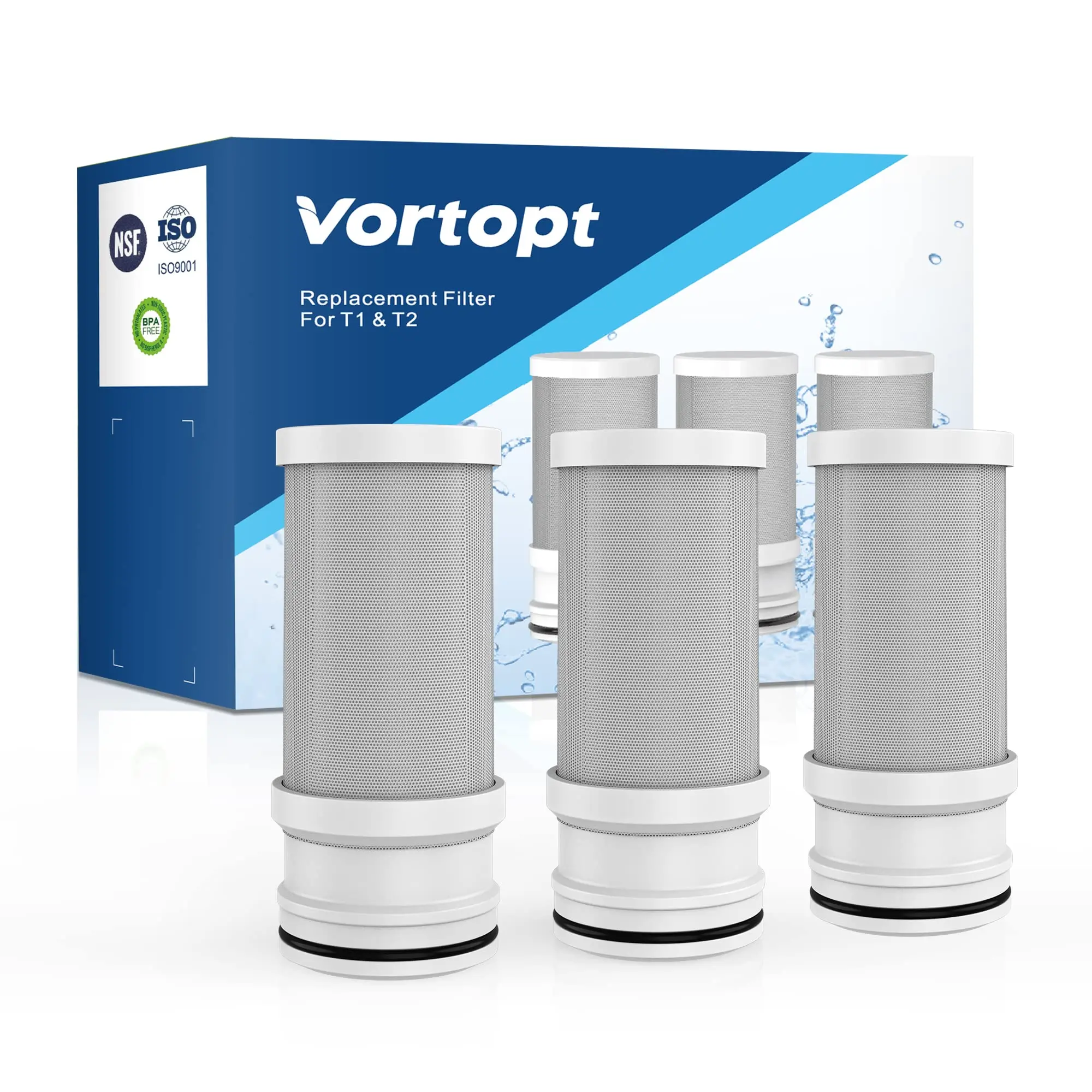 Vortopt T1/T2 Faucet Filter Replacement – NSF Certified! Reduces Chlorine, Lasts 3-6 Months | Better Water Taste