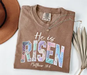 Comfort Colors PRINTED Christian Easter Tshirt, Faux Patchwork He Is Risen T-shirt, Christian Easter Tee, He Is Risen Tee, Religious Gift, Jesus Tee