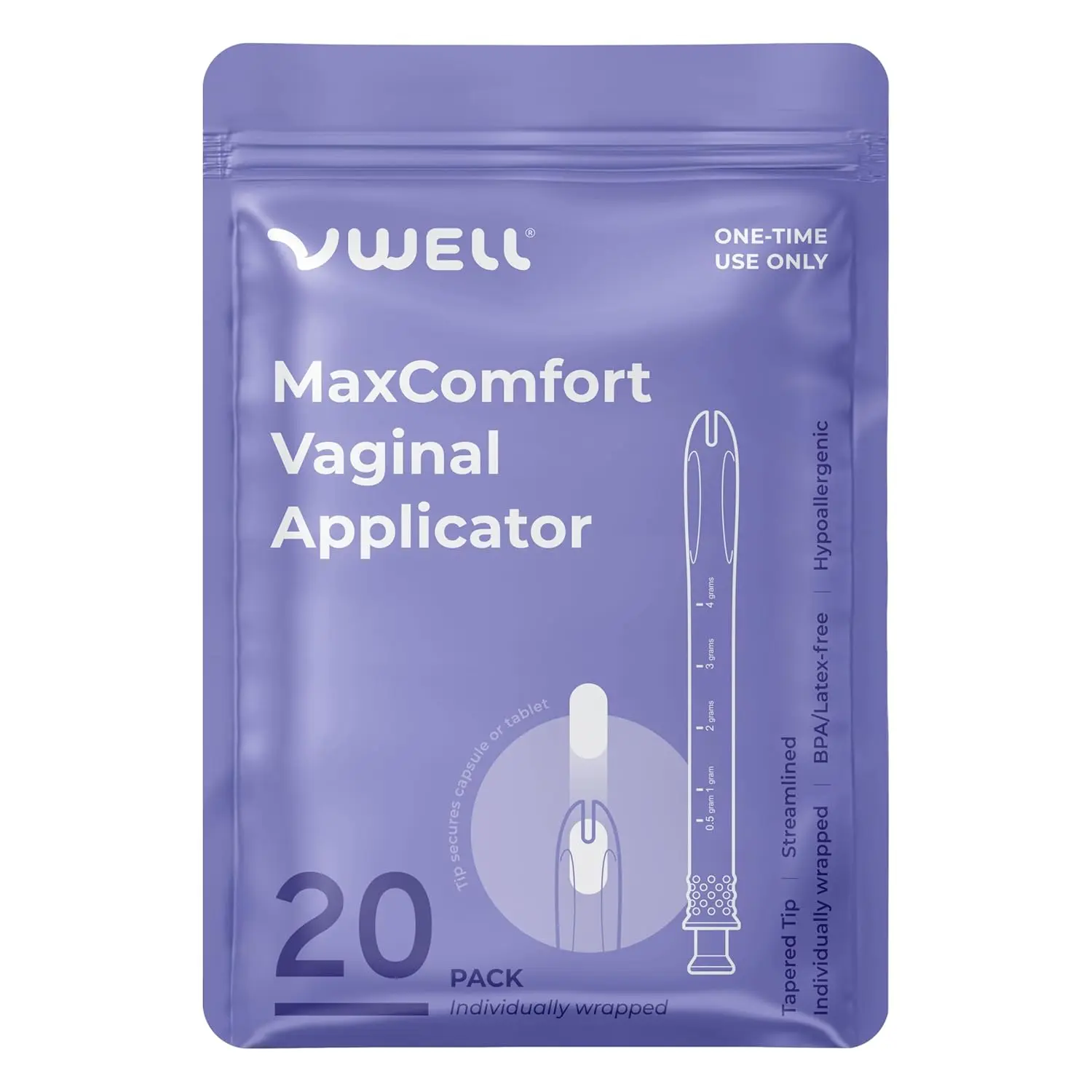 VWELL MaxComfort Youth-Focused PE Bold Vaginal-Rectal Suppository Applicator - Non-Medical Single Item, 1-Time Use Only, Sterilized, Easy-to-Read Markings, Streamlined Body, Easy Insertion, BPA-Free, Irritant-Free, Fits Most Prescriptions, All Skin Types