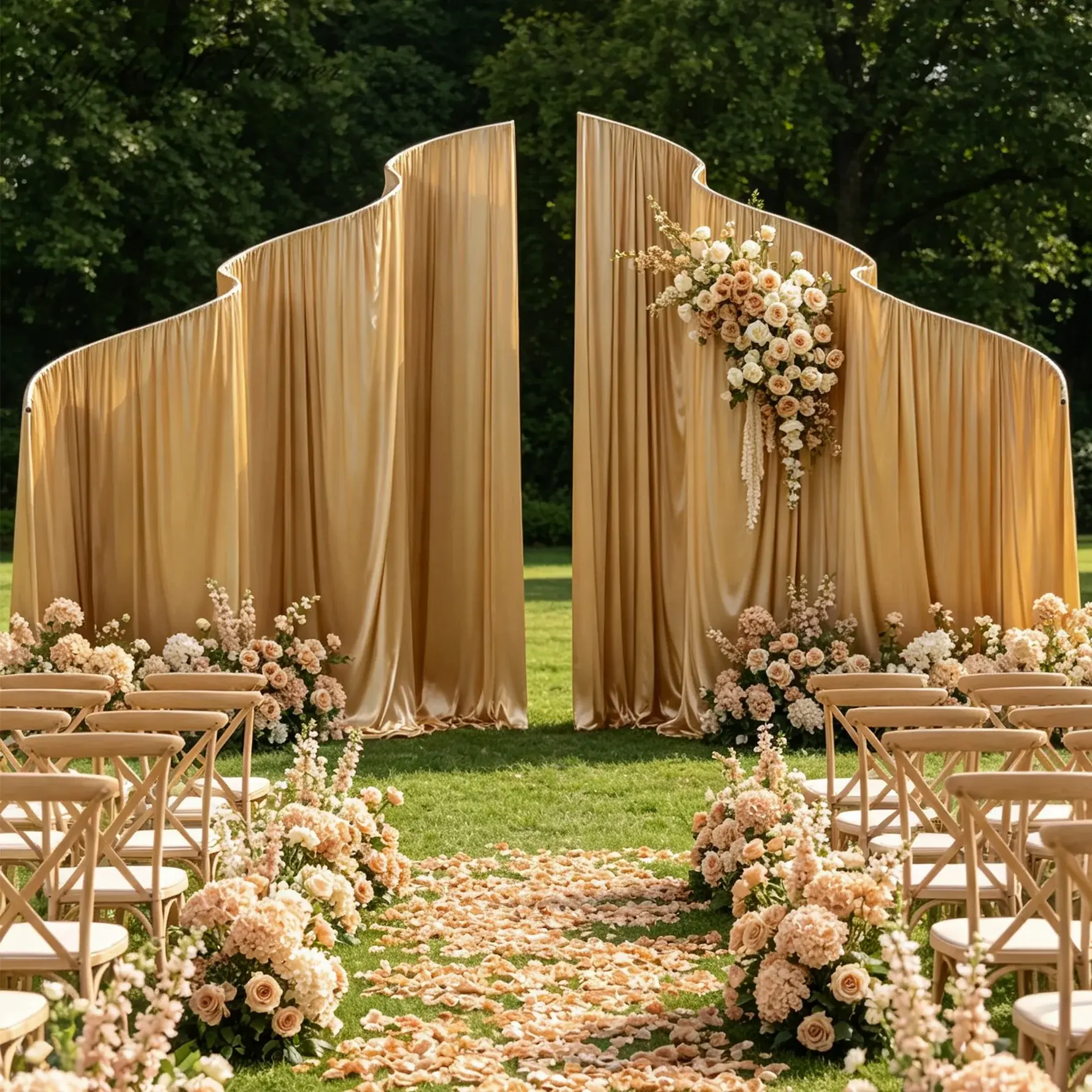 A9136 Model Heavy Duty Backdrop Stand, 7.55ft H 230x520cm Wave-Shape Arch Iron Frame, Manual Adjustment, Fabric-Compatible for Outdoor Wedding Decor (Fits Artificial Flowers)