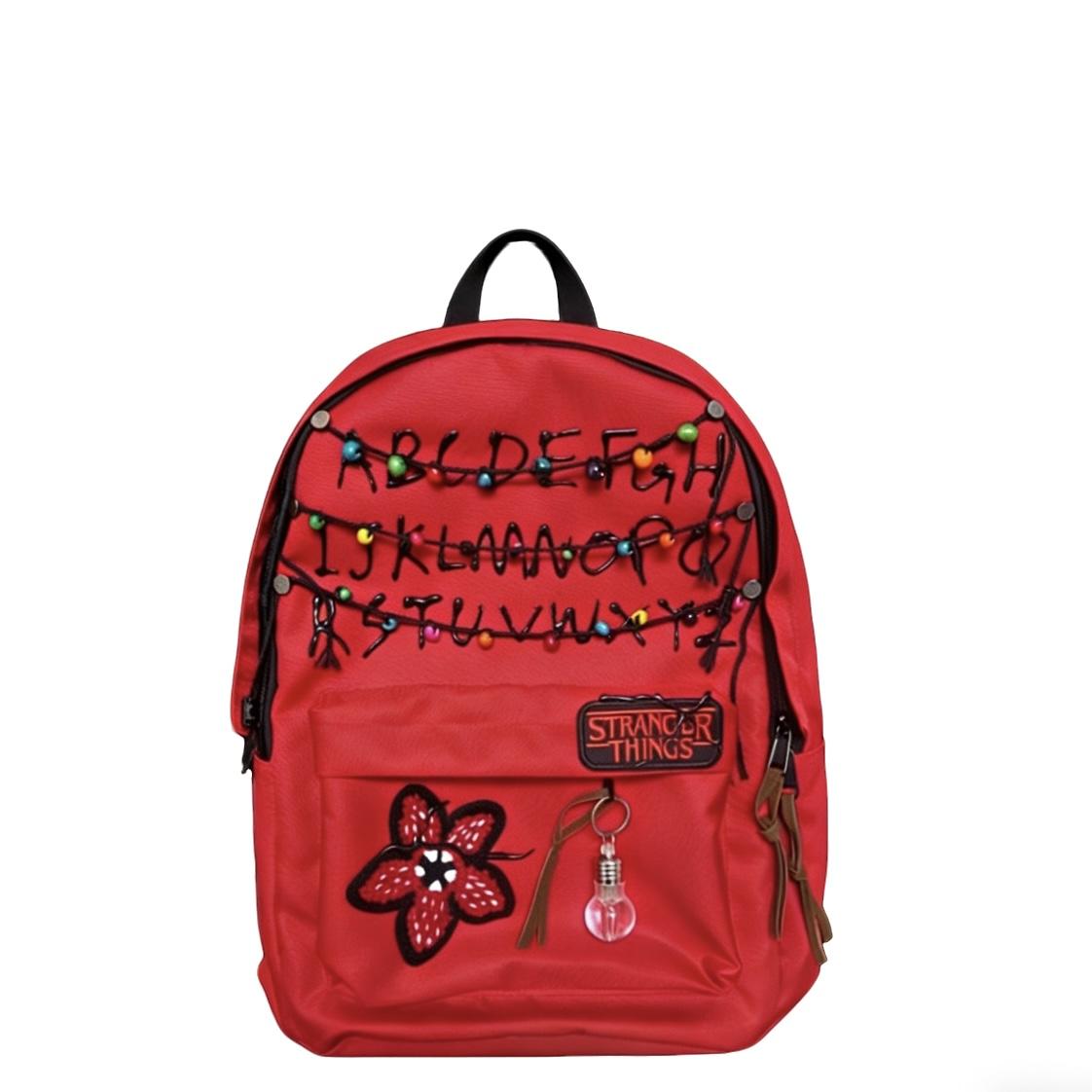Stranger Things Backpack Shopping Bag Travel Bag Schoolbag Student WorkStudy Backpack Large Capacity Simple Design Red and Black Flower Pattern.
