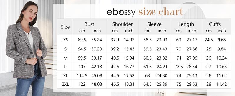 Ebossy Women's Houndstooth Plaid Blazer Jacket Notch Lapel Boyfriend Suit Casual Long Sleeve Fitted Outerwear with Flap Pockets Machine Washable