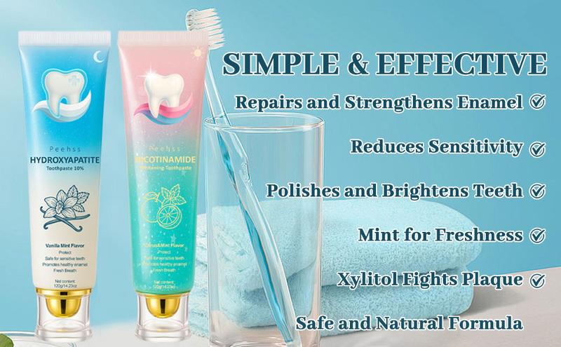 Hydroxyapatite  10% + Niacinamide Whitening toothpaste , Enamel Repair & Gum Care, Nano Hydroxyapatite - Sensitivity Relief, Whitening, Fluoride-Free, Breath Freshening nicotinamide Oral Hygiene Essentials