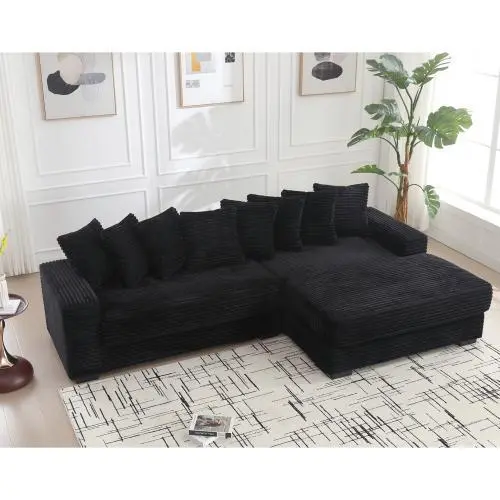 Black + Wood + Modern + 3 Seat Right Chaise Daybed