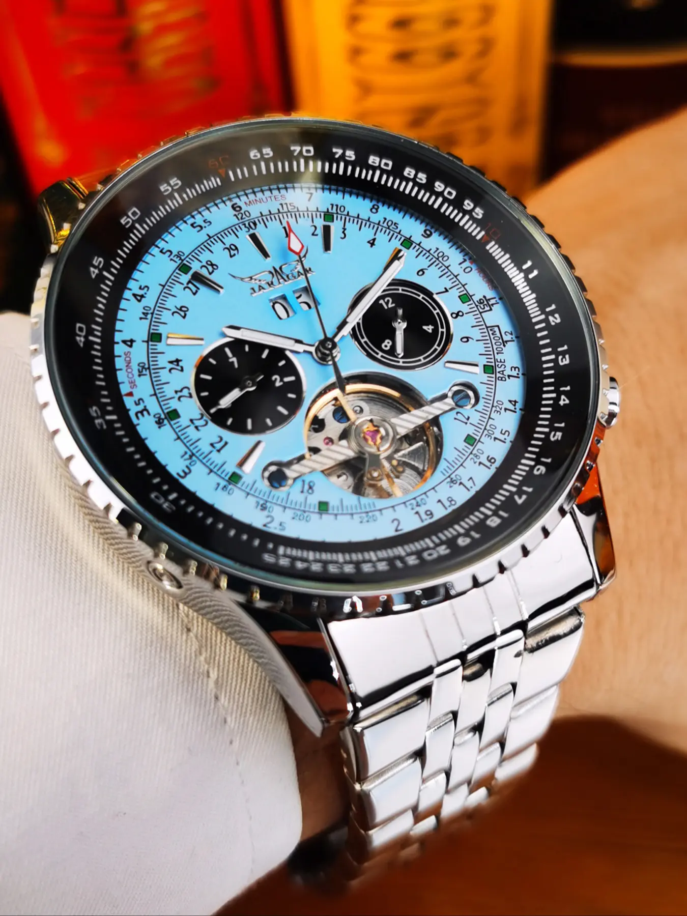 1pc Men's Sports Multifunctional Automatic Mechanical Watch, Luminous Hands, Stainless Steel Strap, Business Casual Wristwatch Gift Box Included