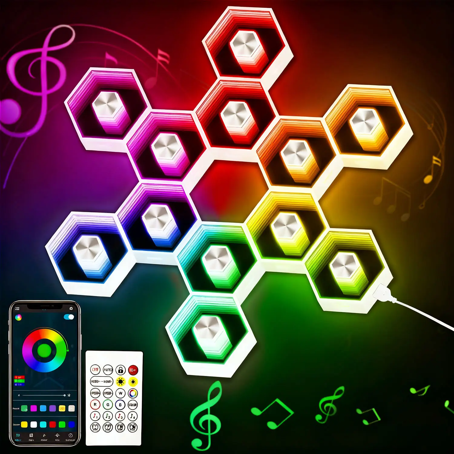 SEGRASS Hexagon Smart LED Wall Lights - APP & Remote Controlled RGB Modular Panels, Music Sync Dimmable Color Changing Lamp, Room Decor for Teen Boys, Ideal Gift, Bedroom Inspo, Living Room & House Decor, Wall Decor, Led Lights Bedroom