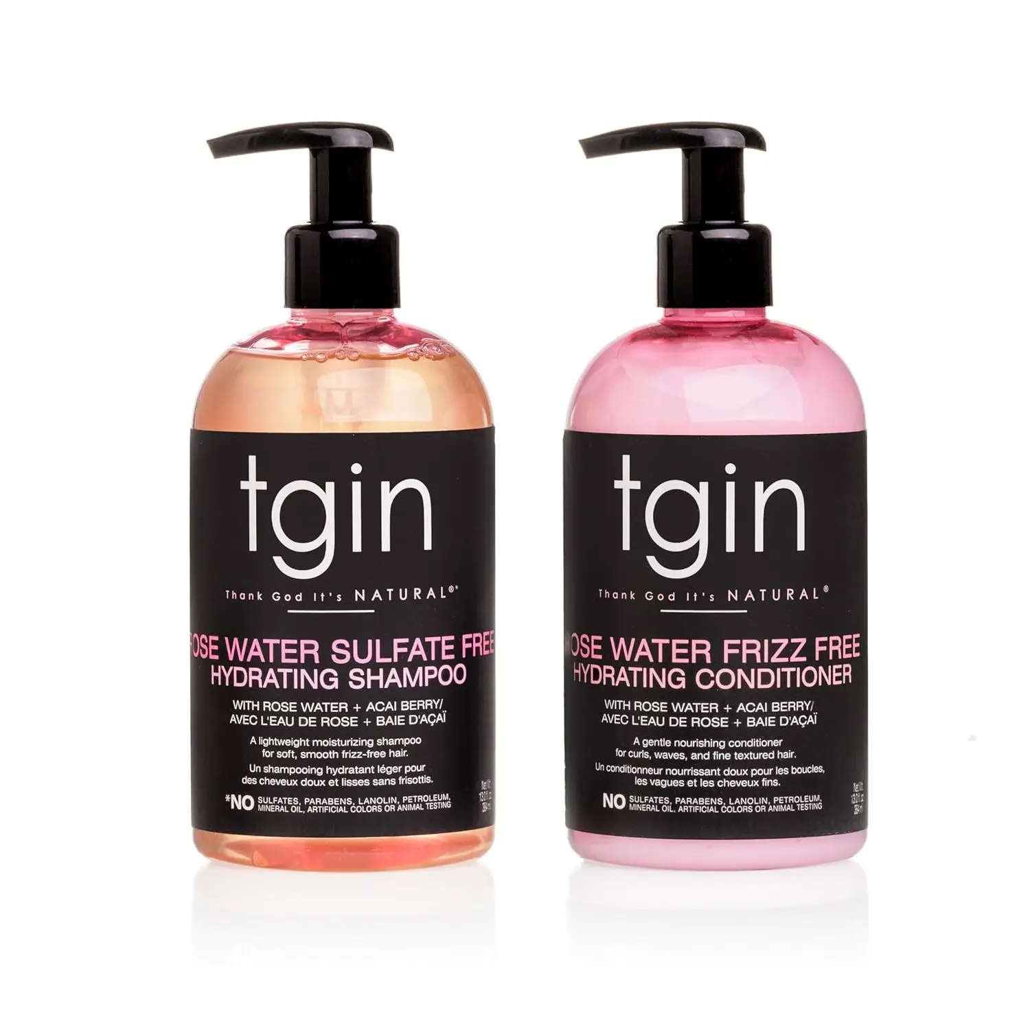 TGIN Rose Water Sulfate-Free Shampoo & Conditioner Bundle - 16Oz Unisex Haircare Set, Cleansing Cleanser & Moisturizing Moisture for Natural Curls, Wavy Hair, Frizz Control, Wash and Go, Curly Hair, Beauty Products