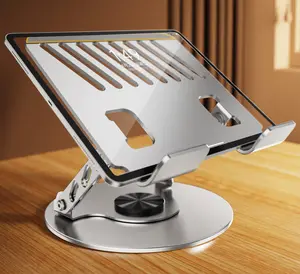 Height Adjustable Foldable Laptop Stand 360° Rotatable Carbon Steel Ergonomic Desk Holder Universal for Laptops Tablets Office Home Travel All Metal Dual Axis Structure Hollow Design