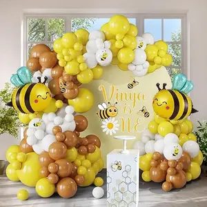 144PCS Bee Balloon Arch Garland Kit with Yellow Brown White Balloons for Honey Bumble Bee Theme Birthday Decorations,  Sunflower Party Decor