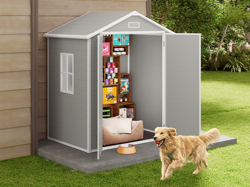 【2 Packages Shipping】Gizoon 6x4.4 FT Resin Storage Shed Outdoor, Resin Shed with Floor, Garden Shed Weather Resistant Plastic Tool Shed with Lockable Door for Backyard, Garden, Patio, Lawn