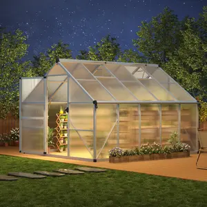 8X10 FT Greenhouse for Outdoors, Lockable Door and Ajustable Roof Vent, Polycarbonate Greenhouse with Water Gutter System, Aluminum Walk-in Greenhouses, for Backyard, Lawn