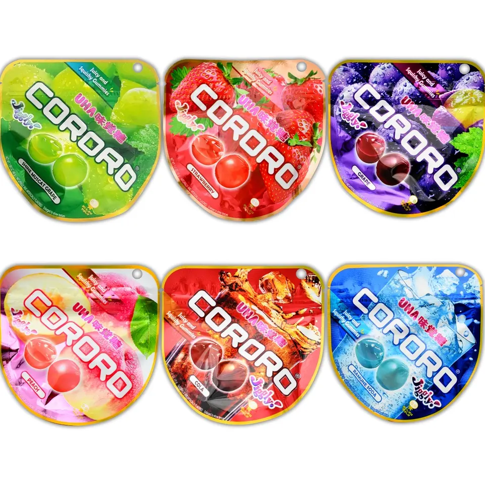 UHA Mikakuto Cororo Ambient Fruit Jelly-Filled Sweet Gummy Mix Snacks - Juicy Real Juice, Soft Texture, Assorted Flavors (Grape, Muscat, Strawberry, Peach, Cola, Ramune)