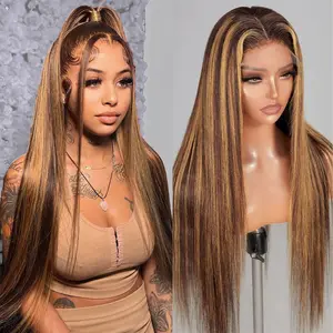 YESWIGS 12"-36" Available Highlight 13X4 Straight HD Transparent Lace Front Wigs Human Hair 4/27 Ombre Highlight 13X6 HD Lace Frontal Wig Human Hair Wear and Go Glueless Wig Human Hair Pre Plucked with Baby Hair 4X4 Hd Lace Closure Wigs