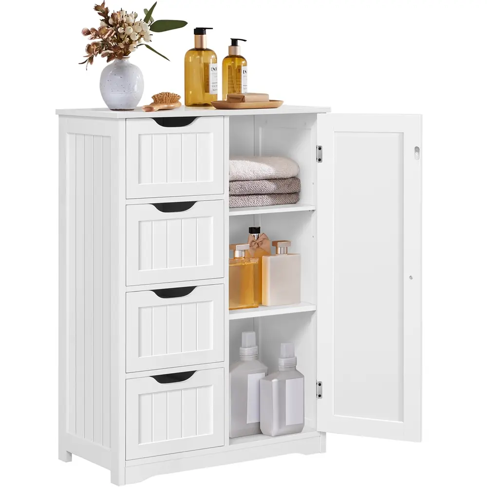 Yaheetech Sturdy MDF Wooden Drawer Chest Dresser - 4-Drawer, 1-Cupboard with Regular Door, 56x30x82 cm, Waterproof Finish, Beadboard Design, Adjustable Storage, Rectangular Freestanding Cabinet for Entryway, Bath Decor, 56 X 30 X 82 Cm