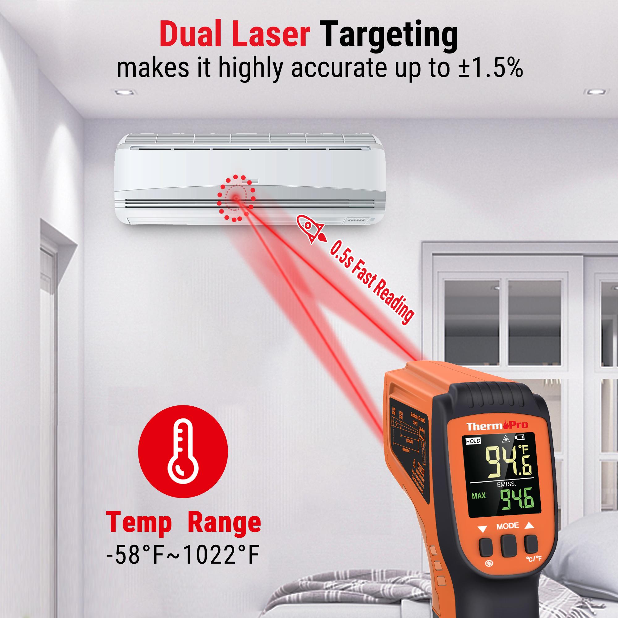 ThermoPro TP450 Dual Laser Infrared Thermometer Gun for Home Use -58°F to 1022°F, Essential Kitchenware Tool & Cooking Utensil for Grill, Engine, HVAC (Not for Humans) ThermoPro TP450 Dual Laser Infrared Thermometer Gun for Home Use -58°F to 1022°F, Essential Kitchenware Tool & Cooking Utensil for Grill, Engine, HVAC (Not for Humans)