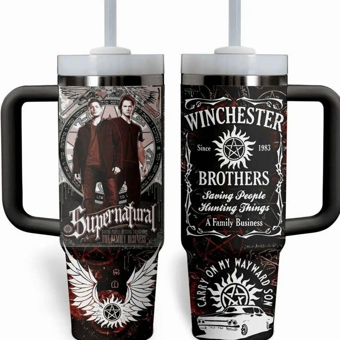 Winchester Bros 40oz Tumbler, Retro TV Show Tumbler For Fan, Supernatural Stainless Steel Tumbler, Funny TV Drinkware Tumbler