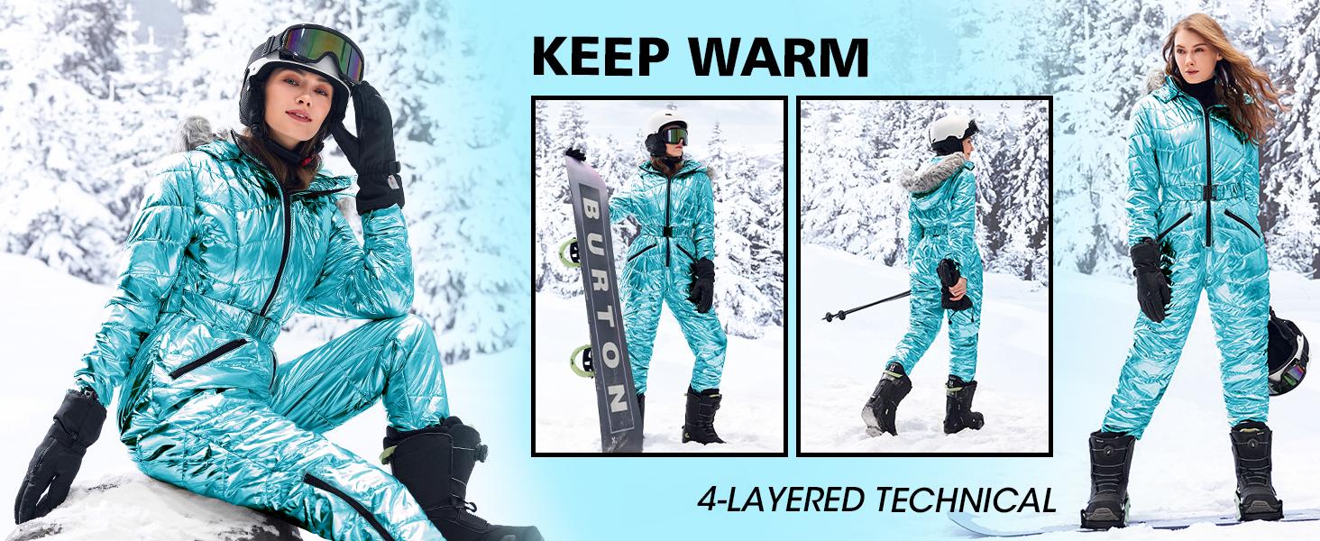 Fisoew Womens One Piece Ski Suit Warm Waterproof Snowsuits Winter Snow Jumpsuits Outdoor Sports Outerwear Fisoew Womens One Piece Ski Suit Warm Waterproof Snowsuits Winter Snow Jumpsuits Outdoor Sports Outerwear
